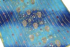 Vintage Indian Wedding Scarf Dupatta Sequins Stole Flower Embroidered Hijab L"