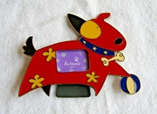 Metal & Enamel Whimsical Red Blue Yellow Dog Free Standing Picture Frame