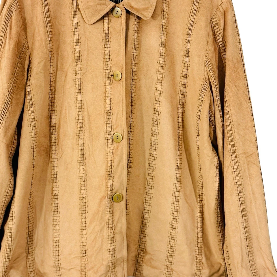 Elliott Lauren Y2K Mujer Gamuza Terciopelo Camisa Chaqueta Caqui XL Abotonada Forrada Foto 4 de 4