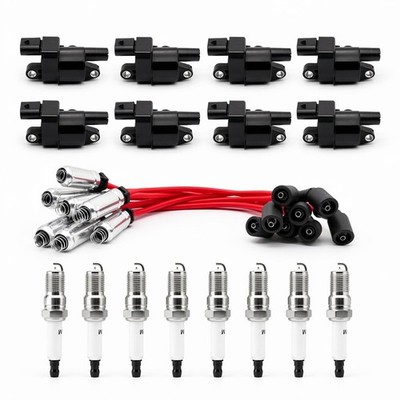 8Pack Ignition Coil+Spark Plug+Wire Set For Chevy Silverado 1500 GMC Tahoe UF742