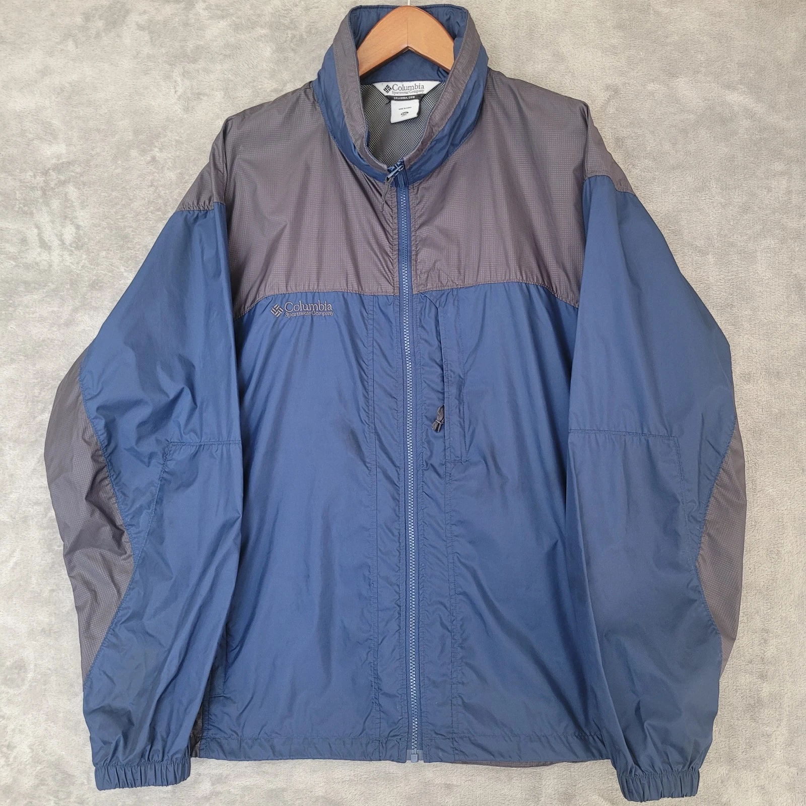 Columbia Men’s XXL Blue Gray Full Zip Lightweight Windbreaker Jacket Mesh Lined