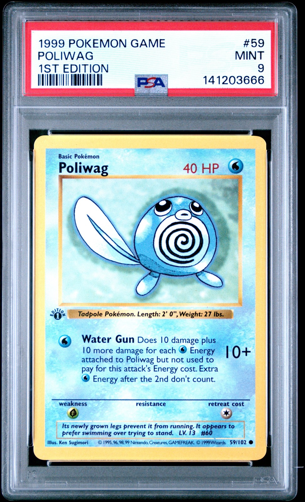 1999 POKEMON BASE SET 1ST EDITION #59 POLIWAG PSA 9