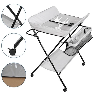MARKENLOS Baby Wickeltisch Klappbar Babyregal Babymöbel Aufsatz mit 4 Rollen Wickelkommode