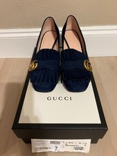 Gucci Marmont Suede Fringe GG Block Heel Loaf...