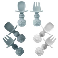 PandaEar 6 Pack Silicone Baby Spoons - Self Feeding Infant Onesize, Blue Gray