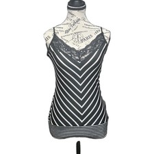 Vtg Rampage Babydoll Tank Top Junior M Striped Lace Trim Cami Y2K Whimsigoth