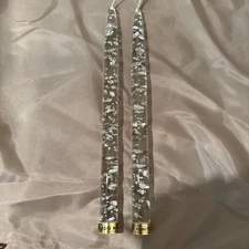 2 Vintage 1960’s MCM Clear Lucite Tapered Candles With Silver Flecks 10” Tall