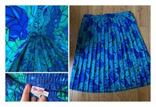 Vintage 90s Tan Jay Pleated Midi Skirt Size 18 Blue Teal Floral Jewel Tone Plus