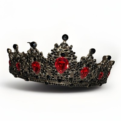 Black Crown Vintage Baroque Tiara Dark Goth Red gold diadem edgy prom bridal