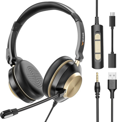 Wantek USB Headset with Microphone for PC Laptop, Type-c/USB