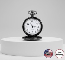 Mens Pocket Watch Quartz Stainless Steel Case Arabic Numerals Luxury Gift New
