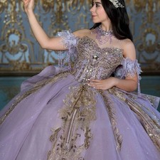 Crystals Quinceanera Dresses Off the Shoulder Lace up Applique Bow Sweep Train