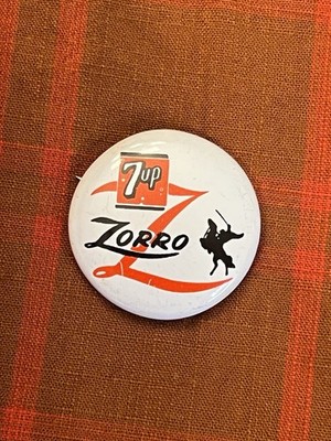 1957 Original ZORRO Walt Disney 7-UP Soft Drink Pinback Insert Metal Pin Soda