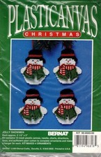 BERNAT JOLLY SNOWMEN ORNAMENTS PLASTIC CANVAS CHRISTMAS KIt MAKES 4