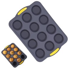 12 Holes Silicone Muffin Tray with Metal Frame NonStick Cupcake Mould Baking Pan