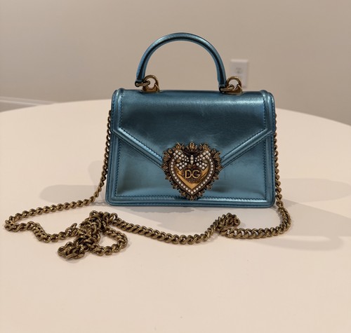 Dolce & Gabbana Womens Devotion Metallic Leather Top-Handle Mini Hand Bag