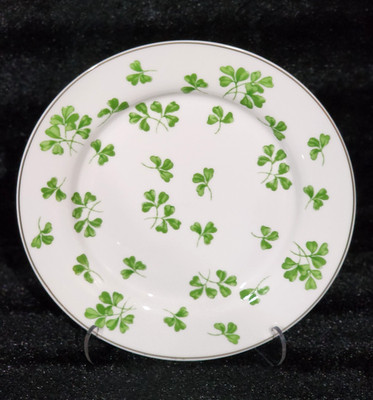 3 Grace Teaware Shamrock Salad Dessert Plates 8'' Porcelain Irish Gold St Patrick