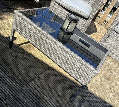 Grau Rattan Couchtisch Glasplatte Terrasse Outdoor Garten Terrasse Cocktailmöbel