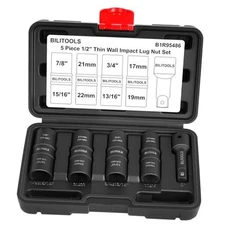  Lug Nut Socket Set, 1/2 inch Drive 17-19 21-22 mm & 3/4-13/16 7/8-15/16 inch