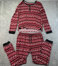 Peanuts Pajama Set Women's Medium Red Snoopy Holiday Long Sleeve Henley Cozy