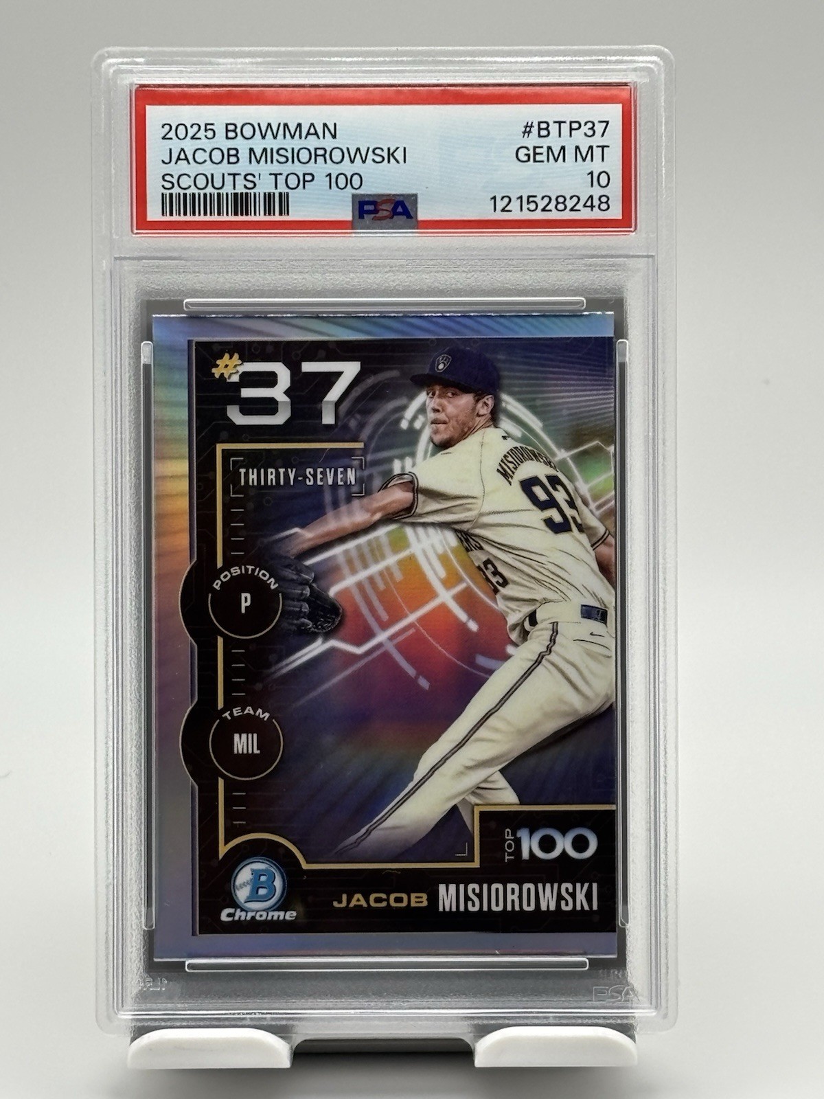 2025 Bowman Chrome - Jacob Misiorowski #BTP37 Bowman Scouts Top 100  (RC) PSA 10
