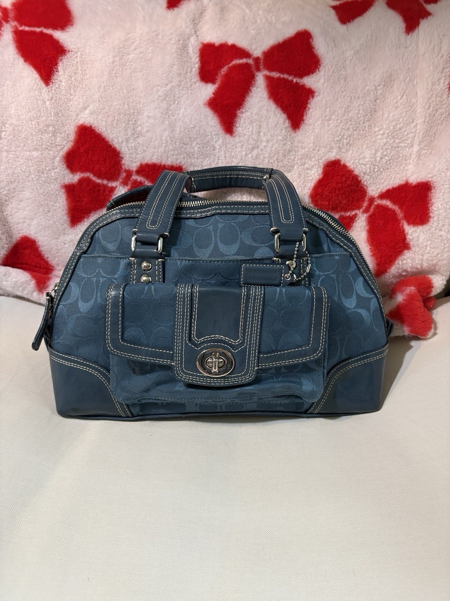 Coach Hampton Signature Canvas Leather Domed Satchel Bag F13977