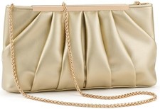 Clutch Purse Dressy Pleated Formal Evening Bag Simple Classy Handbag Light Gold