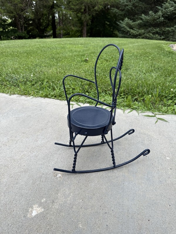 Vintage Navy Blue Metal Doll Rocking Chair with heart shaped back