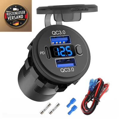 USB C PD3 12V Car Socket Dual QC3 USB Port Waterproof