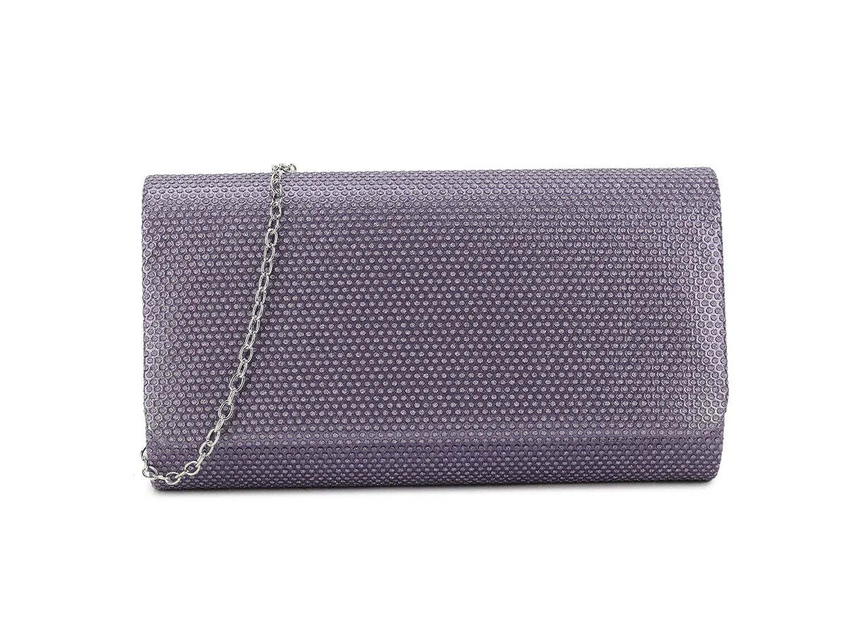 Purple Glitter Embellished Coloured Clutch Bag