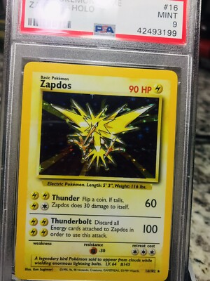 PSA 9 MINT Zapdos 16/102 Base Set HOLO RARE Pokemon Card | eBay