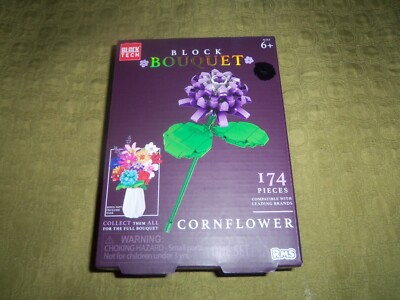 NEW, Block Bouquet CORNFLOWER Flower Building Block Set 174 Pieces