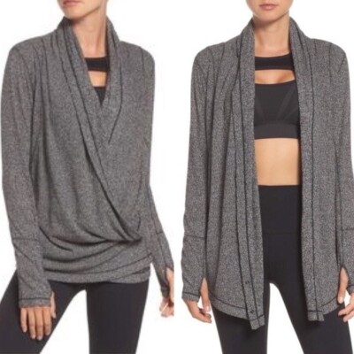 Zella Enlighten Me Cardigan Womens XS Gray Draped Wrap