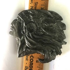 Vintage Large 1970's Indian Head Belt Buckle 3" X 3" Die Cast Motorcycle