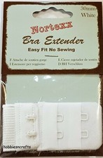 NORTEXX BRA EXTENDER No sew 30mm White 2 Hook Maternity Shrinkage Weight gain