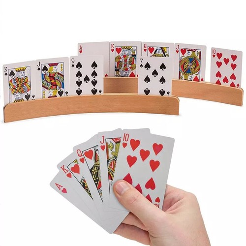 Lazy Playing Card Holder Handsfree Card Holder Stand Curved Wood Card Organizer - Picture 3 of 10