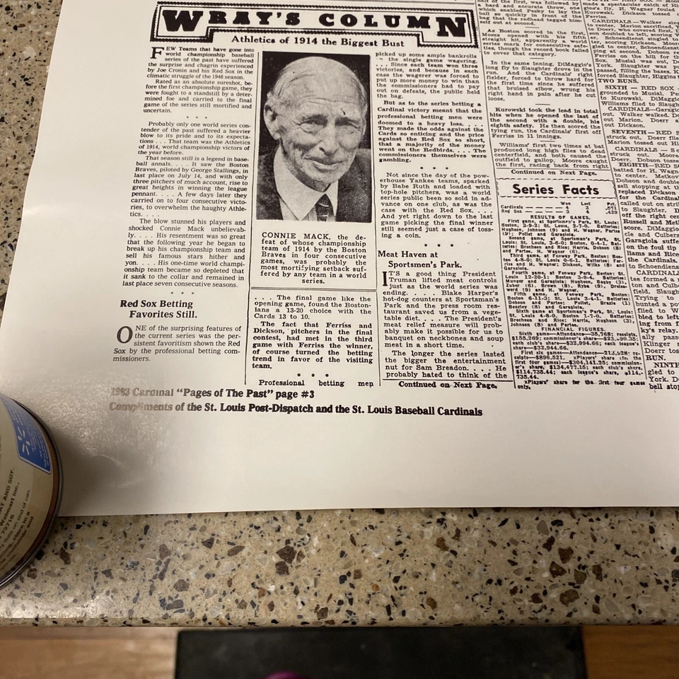 St. Louis Post Dispatch 1946 World Champs St. Louis Cardinals Poster 22.5"x17.5" - Image 4 of 4