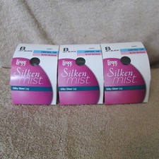 3 Pairs Leggs Silken Mist Pantyhose - Control Top - Size B - Jet Black  T 9 
