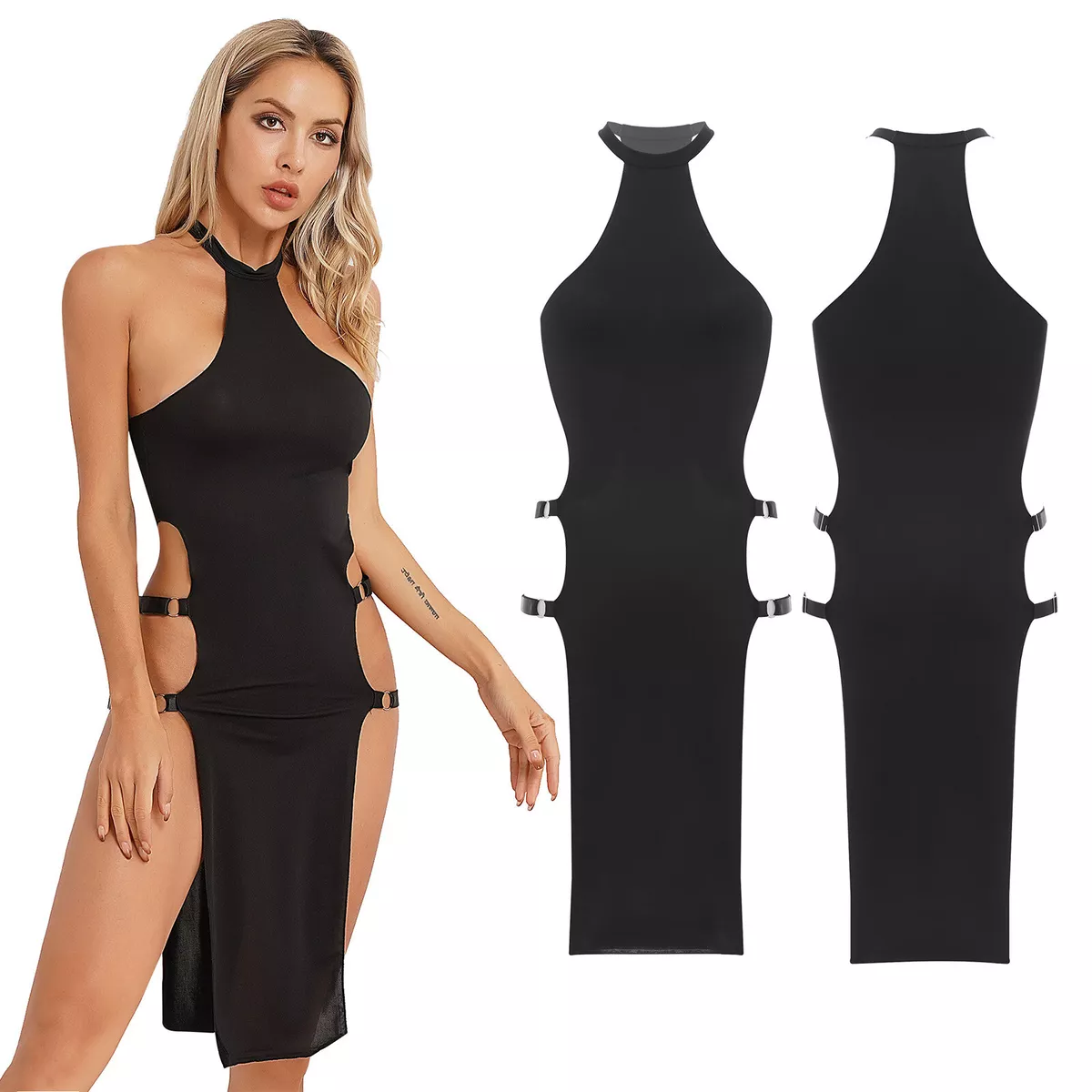 Lady Sexy High Cut Split Dress Sleeveless Bodycon Dresses