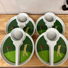 Set of 4 Melamine Golf Divided Tray Chips and Dip Dish Plates Green Birdie Tee