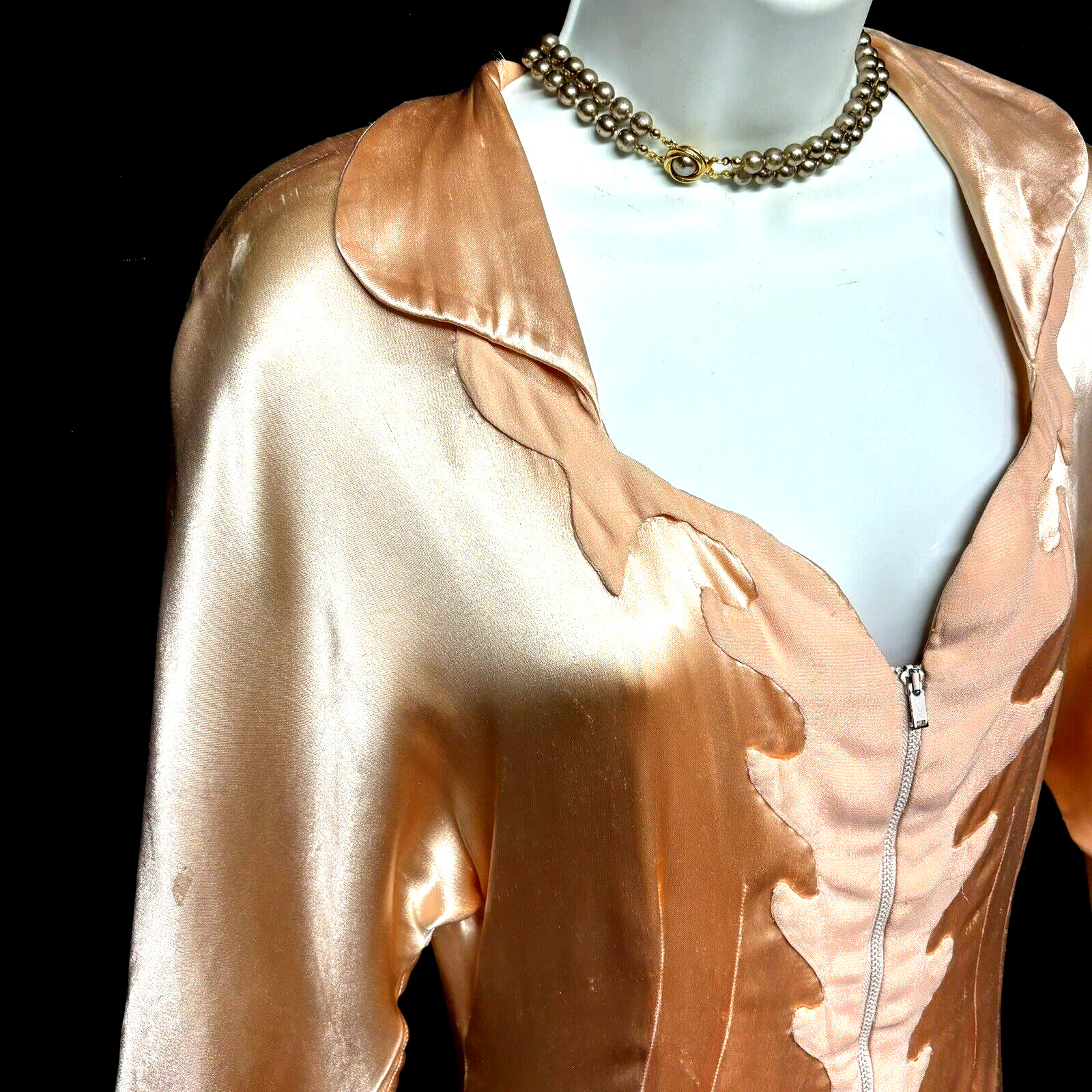 VTG 1930s/40s Peach Satin Dressing Gown Peignoir Boudoir Bias Cut Handmade SWEEP