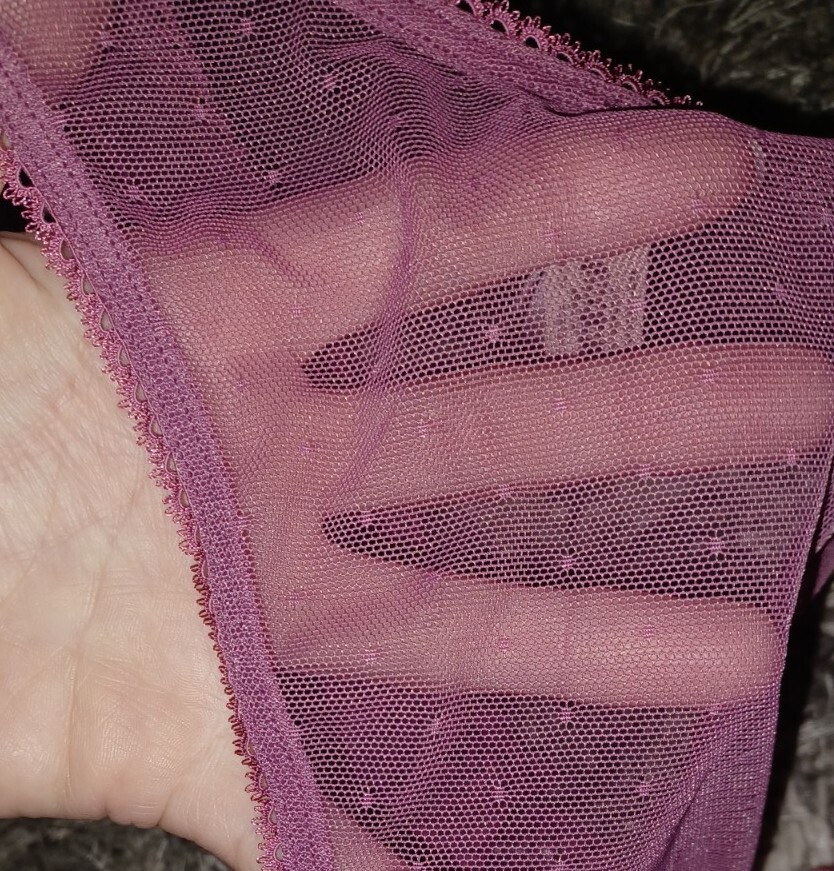 NeW Vs floral lace & Flocked Dot Mesh Brazilian Panty Size Small Mauve