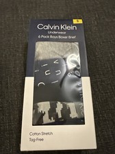 CALVIN KLEIN 6 Pack Blue Gray Black Boxer Briefs Underwear Boys Small S Youth