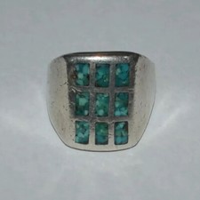 ARTISAN HANDMADE STERLING SILVER AND TURQUOISE RING SIZE 8