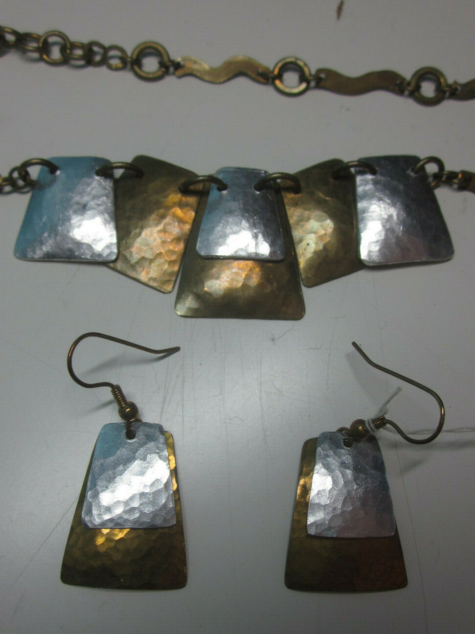 Hammered Brass Necklace Jewelry w Free Matching Earrings Fai