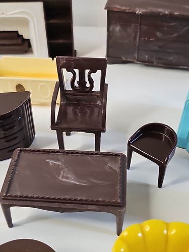 VTG Dollhouse Furniture 22-pc Lot Plasco 50s 60s Marx Mansion Blue Yellow Brown - Picture 15 of 17