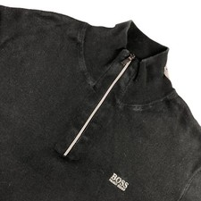 Hugo Boss Men's Cotton Blend 1/4 Zip Pullover Zanja Sweater Black   XL