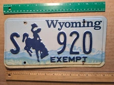 License Plate, Wyoming, S (exmpt) bucking bronco 920, yee-haw, Ridem Cowboy