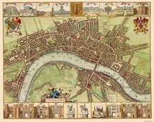 Historic Map - London England Thames River - DeHooghe 1689 - 29 x 23