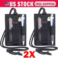 2x Black Tactical ID Card Holder Hook Loop Patch Badge Organizers -Neck Lanyard